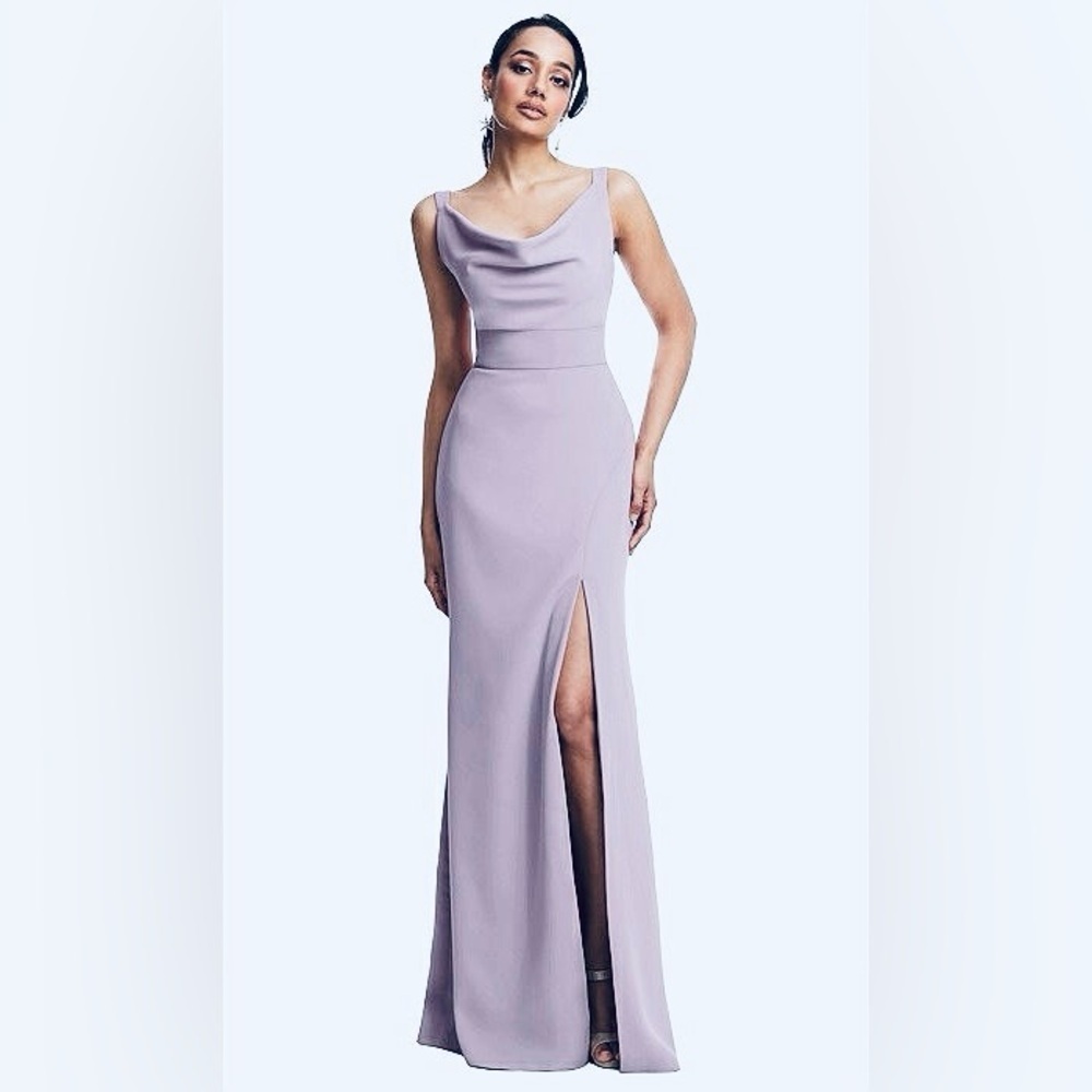 Nwt Dessy Collection Th114 Lilac Cowl-Neck Crepe Trumpet Gown W/ Long Slit, 10r